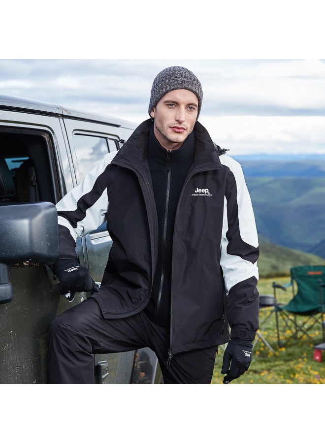 Jeep Men's Autumn/winter 3-in-1 Outdoor Sports Hooded Jacket With Fleece Lining (two-piece Set) - Image 2