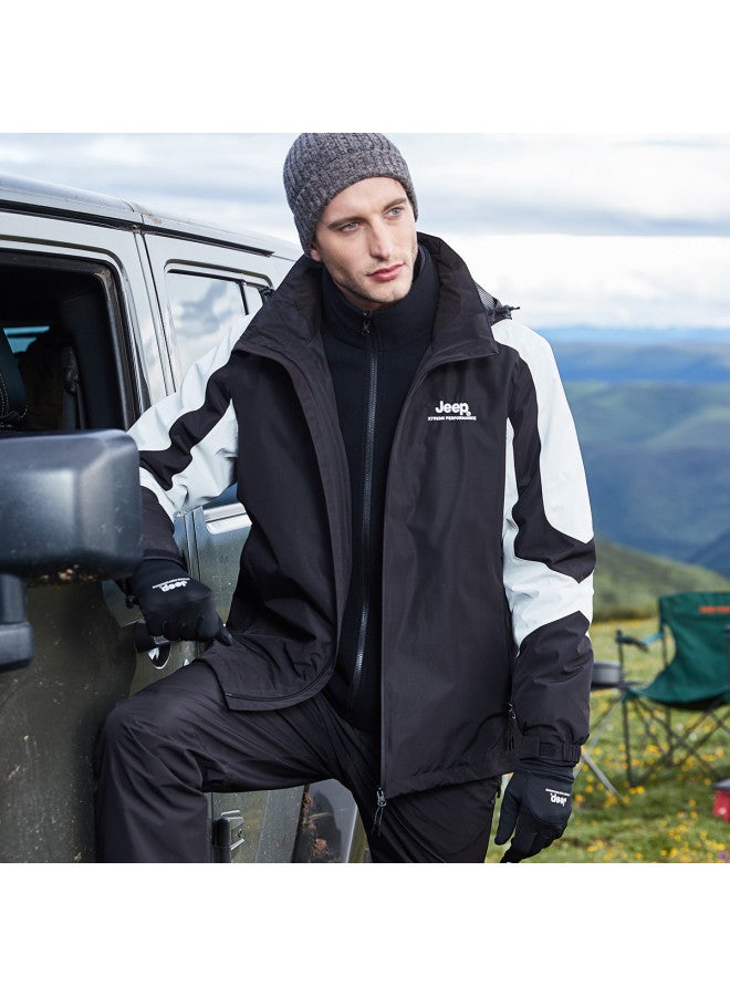 Jeep Men's Autumn/winter 3-in-1 Outdoor Sports Hooded Jacket With Fleece Lining (two-piece Set) - Image 4