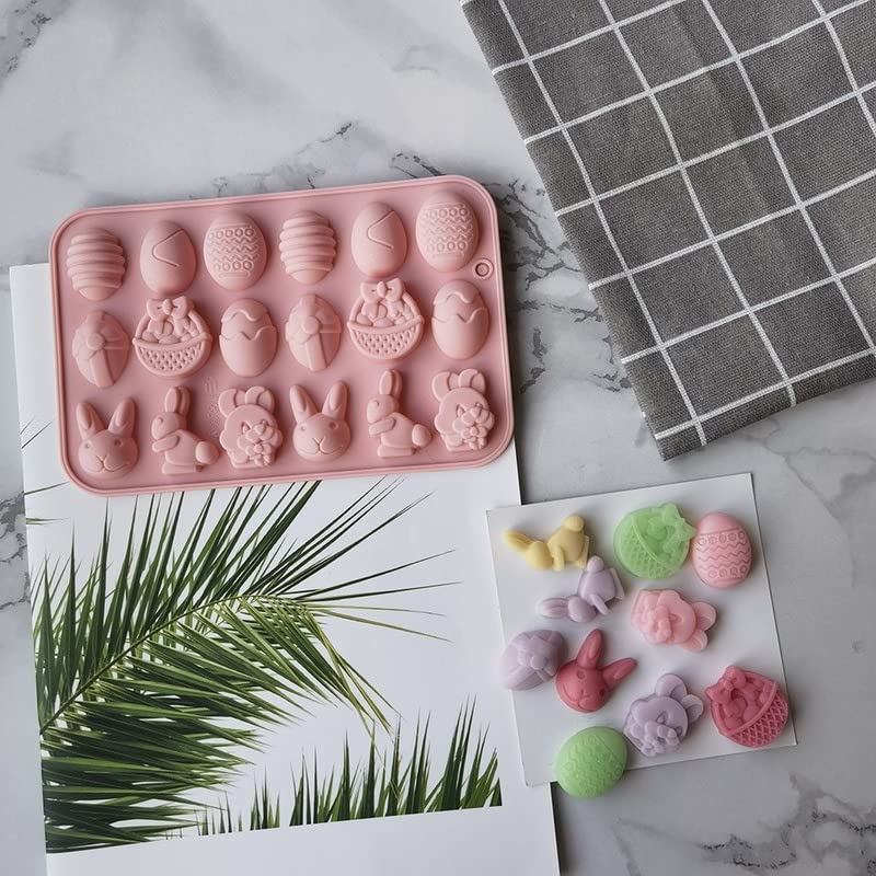 Furimuk Easter Silicone Chocolate Mold 2 Pieces Egg Rabbit Bunny Shaped Mould for Chocolate Candy Cake Fondant Jelly Pudding Manual Soap Hot Chocolate Cocoa Bombs Making of Easter Party Decoration - Image 2
