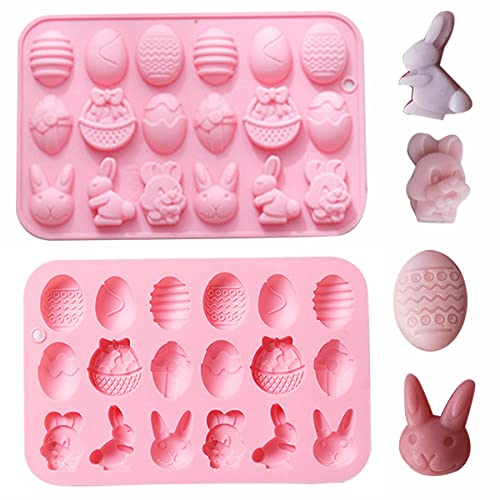 Furimuk Easter Silicone Chocolate Mold 2 Pieces Egg Rabbit Bunny Shaped Mould for Chocolate Candy Cake Fondant Jelly Pudding Manual Soap Hot Chocolate Cocoa Bombs Making of Easter Party Decoration - Image 1