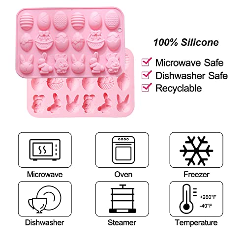 Furimuk Easter Silicone Chocolate Mold 2 Pieces Egg Rabbit Bunny Shaped Mould for Chocolate Candy Cake Fondant Jelly Pudding Manual Soap Hot Chocolate Cocoa Bombs Making of Easter Party Decoration - Image 3