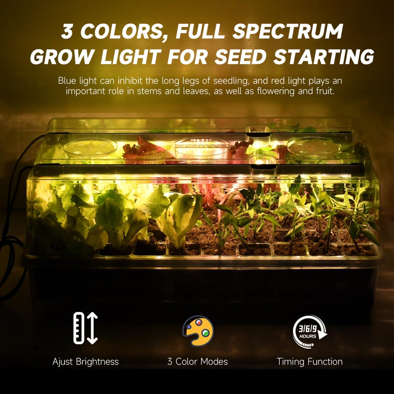 Adawook Self-Watering Seed Starter Tray with Grow Lights, 60 Cells Seed Starter Kit, Full Spectrum Grow Light for Seed Starting, Timing Set, Germination Tray Grow Kits with High Humidity Domes - Image 3