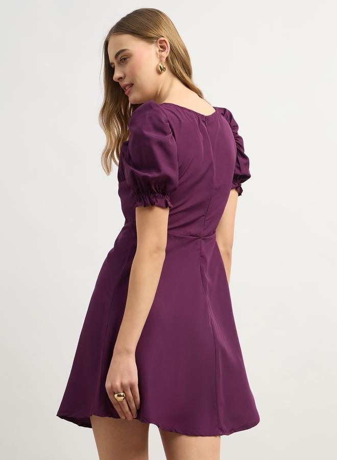 Styli Solid Puff Sleeves A-Line Mini Dress - Image 5