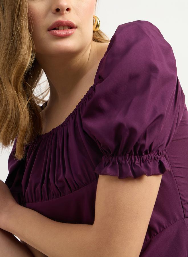 Styli Solid Puff Sleeves A-Line Mini Dress - Image 4