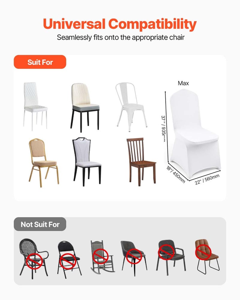 VEVOR 50 Pcs White Chair Covers Polyester Spandex Chair Cover Stretch Slipcovers for Wedding Party Dining Banquet Flat-Front Chair Covers - Image 4
