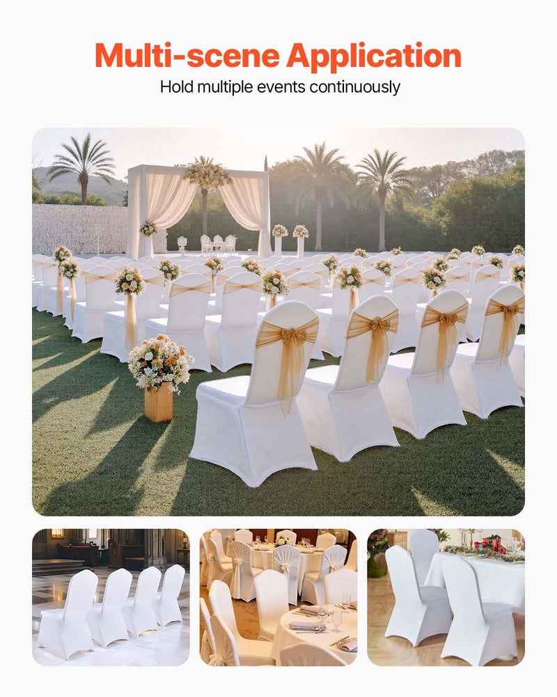 VEVOR 50 Pcs White Chair Covers Polyester Spandex Chair Cover Stretch Slipcovers for Wedding Party Dining Banquet Flat-Front Chair Covers - Image 2