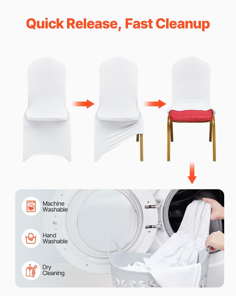 VEVOR 50 Pcs White Chair Covers Polyester Spandex Chair Cover Stretch Slipcovers for Wedding Party Dining Banquet Flat-Front Chair Covers - Image 5