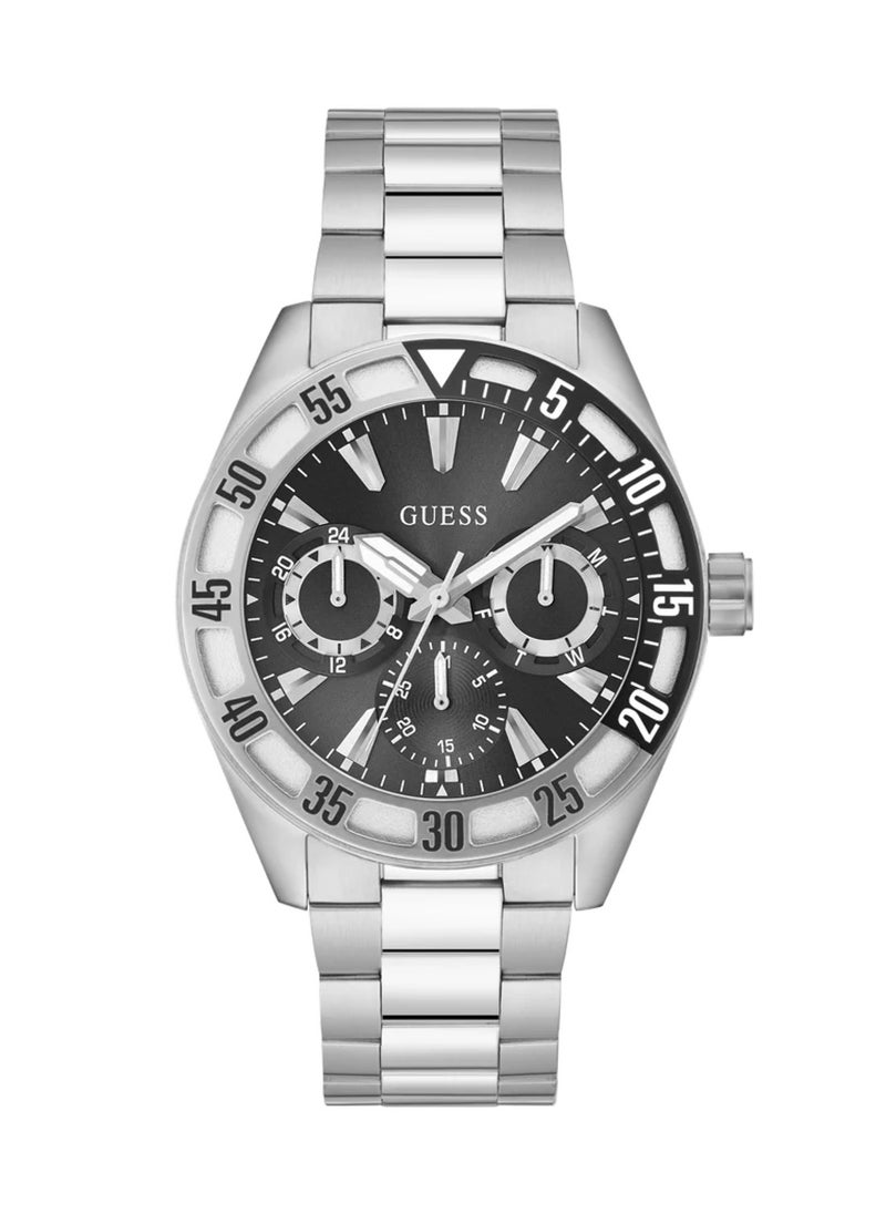 GUESS Men's Letterman Multi-function Silver Tone Stainless Steel Watch GW0904G1 -  - Image 1