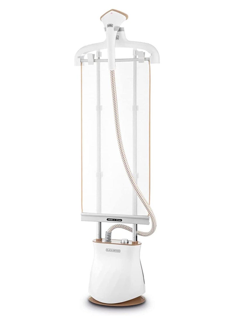 BLACK+DECKER Twin Pole Garment Steamer, Fast Heating, 35g/min Steam Rate, 6 Steam Levels, Stainless Steel Head, Auto Cut-Off,Extended Steaming Capacity, 1.5 L 2400 W GST2400-B5 White/Gold - Image 1