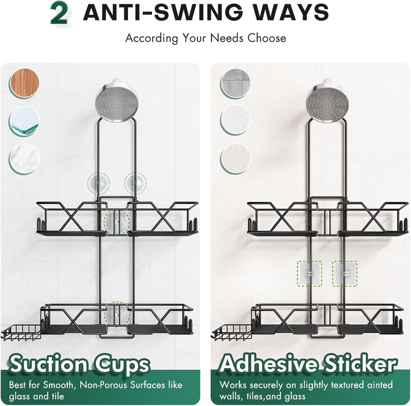 Sewulidon Upgraded Hanging Shower Caddy for Handheld Shower Heads,Adjustable Height Extra Long Bathroom Shower Organizer Hanger Rack with Hooks,Soap Holder - Image 2