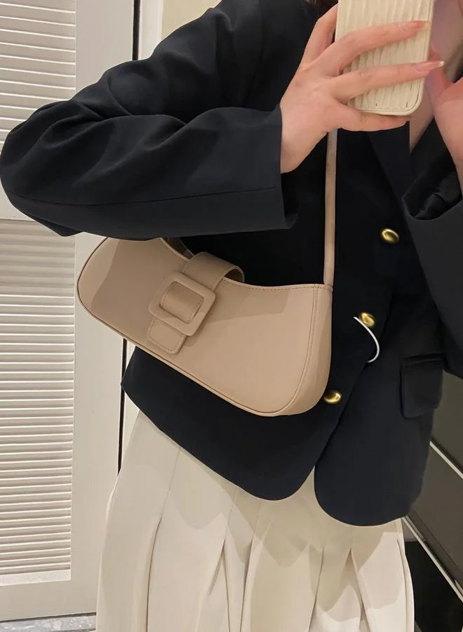 Take Two Beige Shoulder Bag with Buckle Detail