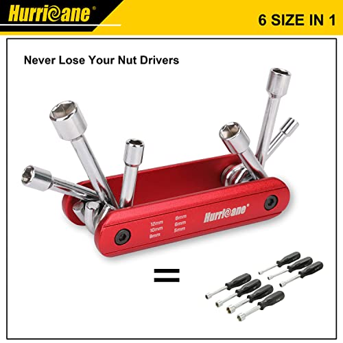 HURRICANE 6 in 1 Folding Nut Driver Set Metric, Hex Nut Driver Set, Folding Socket Wrench, Cr-V Steel Shank, Portable Premium Aluminum Handle. Easy to Carry Out. 5mm, 6mm, 8mm, 9mm, 10mm, 12mm - Image 3