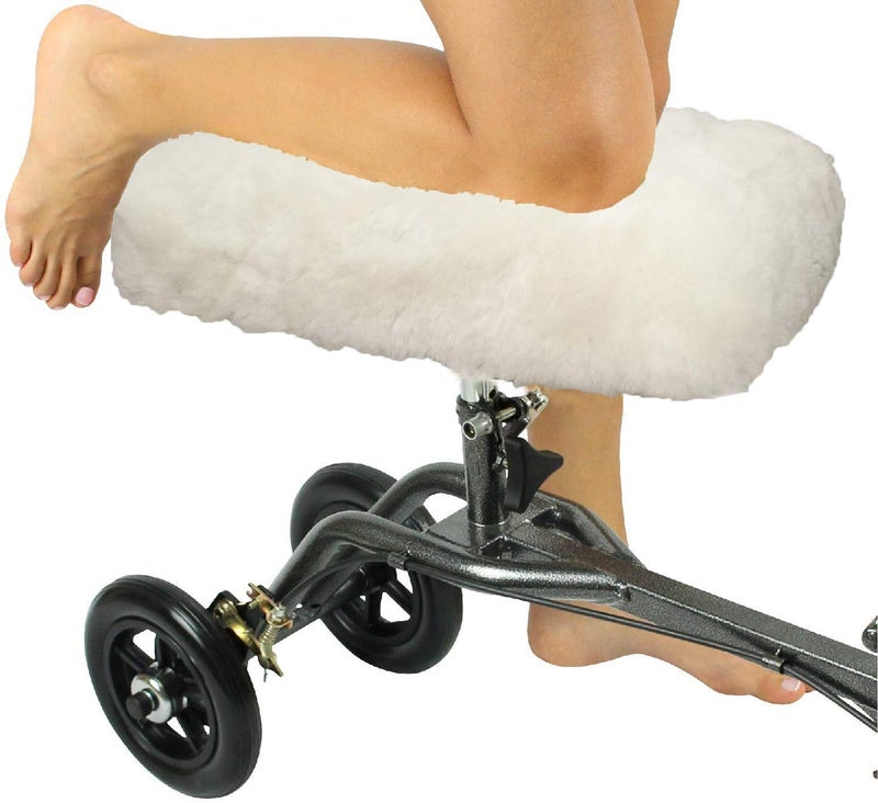 welcomeget Merino Sheepskin Knee Walker Pad Cover high comfortability Cushion for Knee Scooter Accessory Leg Cart Improves Comfort During Injury White - Image 1