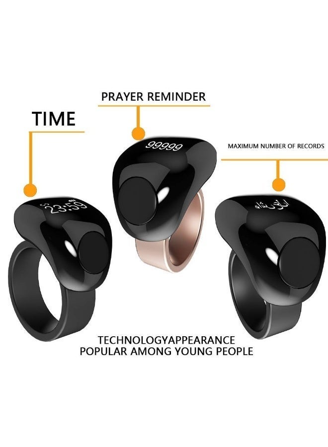 Tasbeeh Smart Tasbeeh Ring iTasbeeh Pro 2026 – Stainless Steel, Two Sizes, OLED Display, Reminders for Dhikr and Prayer_black - Image 2