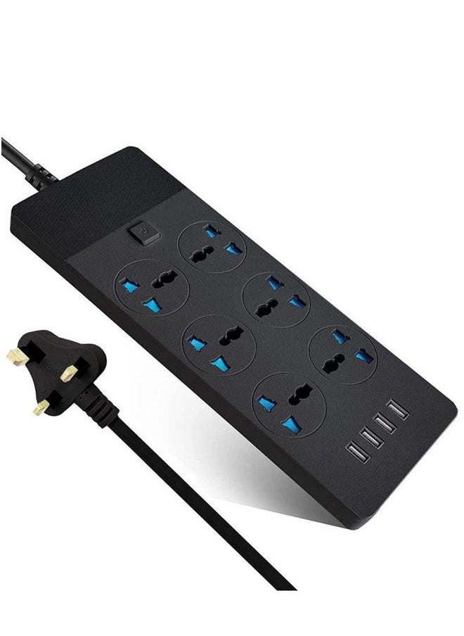 HOMESTAR Power Strips Extension Cord 6 Outlets Universal Plug Adapter with 4 USB Ports Surge Protector Charging Socket 2M Bold  - Image 1