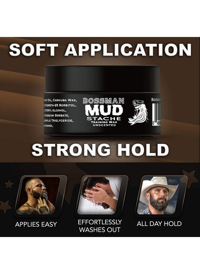 bossman - Bossman MUDstache Unscented Mustache Wax - No Pull - Spreads Easy for a Strong Non-Tacky 24 hr Hold - Tame, Train and Style - Moustache Wax for Men (1oz) - Image 1