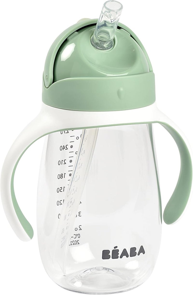 Baba Beaba Straw Sippy Cup Toddler Baby Straw Cup with Removable Handles Leak and Spill Proof BPA Phthalate Free 8 Months 10 oz Sage - Image 1