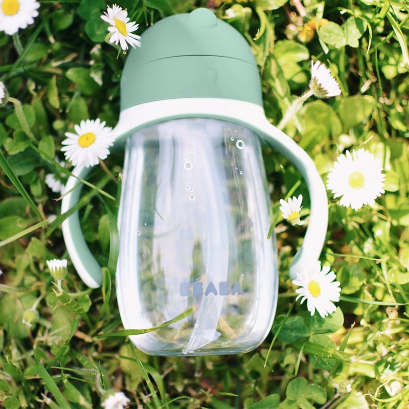 Baba Beaba Straw Sippy Cup Toddler Baby Straw Cup with Removable Handles Leak and Spill Proof BPA Phthalate Free 8 Months 10 oz Sage - Image 2