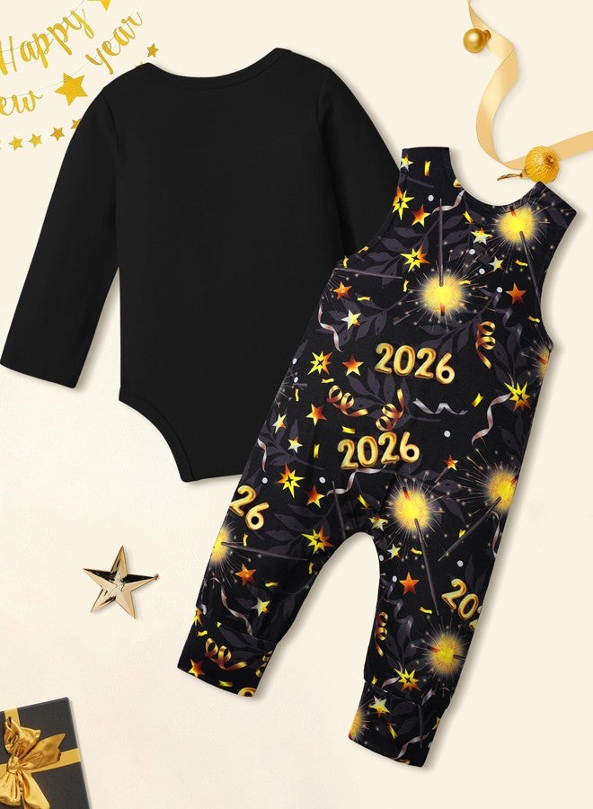 Aulyffo My First New Years Baby Boy Outfit 2026 Baby Boy New Years Outfit 3-6 Months Long Sleeve Romper + Firework Overall Pants 2PCS Baby New Year Clothes - Image 4