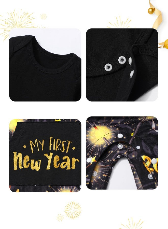 Aulyffo My First New Years Baby Boy Outfit 2026 Baby Boy New Years Outfit 3-6 Months Long Sleeve Romper + Firework Overall Pants 2PCS Baby New Year Clothes - Image 5