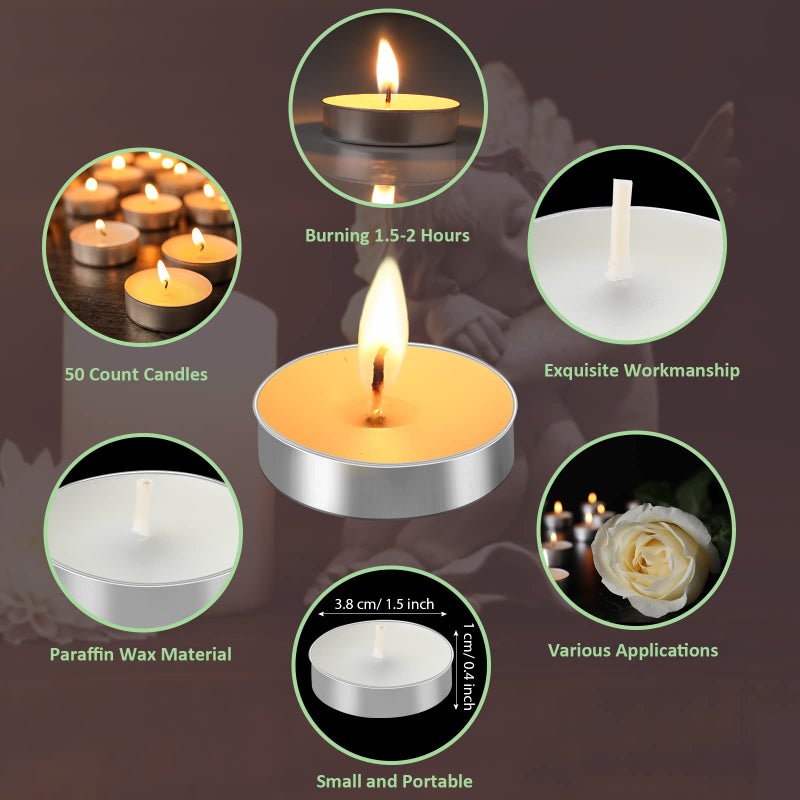 Coume 50 Set Funeral Party Favors Memorial White Candles Unscented Funeral Gifts Tealight Candles with Condolence Bereavement Cards and Organza Bags for Guest Celebration of Life Decorations (Stylish) - Image 3
