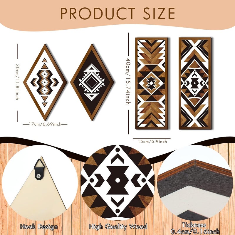 Tatuo Temp & permanent project compatible 6 Pcs Farmhouse Southwest Home Wall Decor Frame Wall Hanging Boho Modern Abstract Art Prints Wooden Decorations for Bedroom Bathroom Apartment Mexican Farmhouse Wall Decor(Rhombus, Rectangle) Various size alternatives - Image 2
