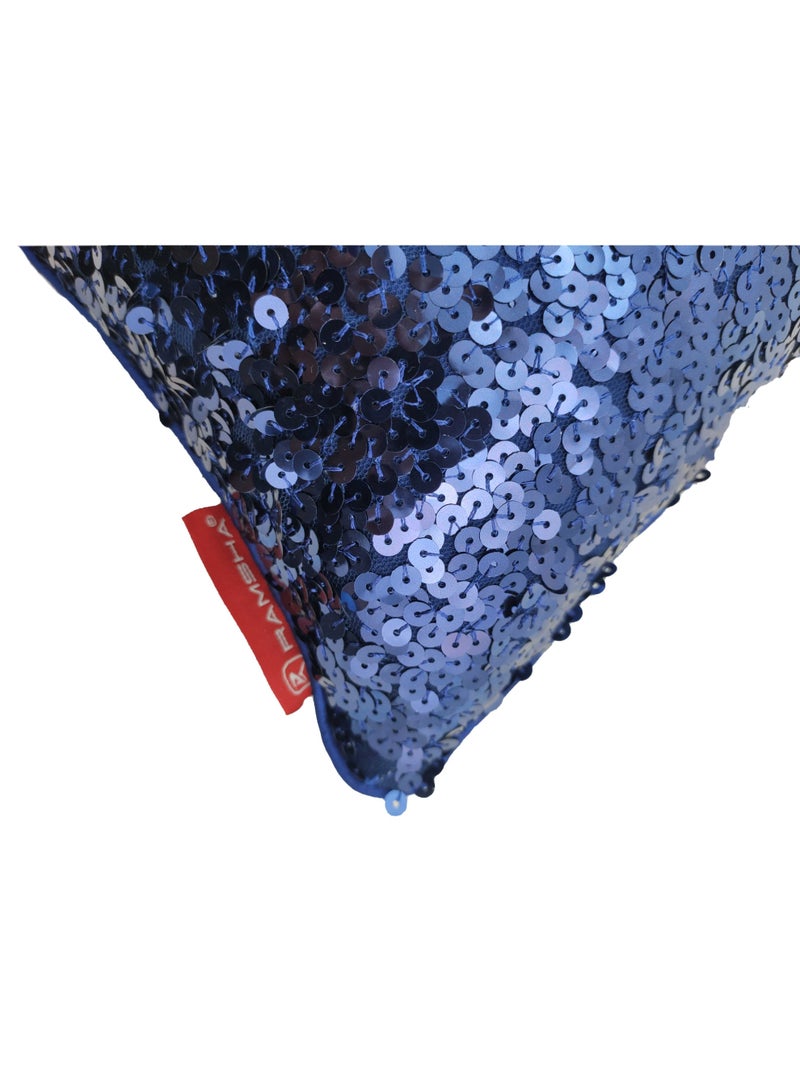 Ramsha Dark Blue Shiny & Sparkling Polyester Cushion Cover with Filler for Floor, Bed, and Couch - CS 078 (30x50cm) - Image 3