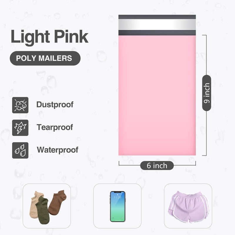 UCGOU Poly Mailers 6x9 Inch Light Pink 200 Pack Mini #1 Shipping Bags Strong Mailing Envelopes Thick Self Seal Adhesive Waterproof and Tear Proof Boutique Postal Small Business for Jewelry and More - Image 2