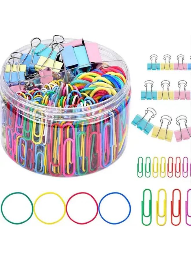 240 Pcs Paper Clips Set Binder Clips Rubber Bands Office Supplies - Image 1