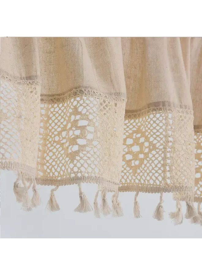Beige Color 59.06 X 23.62 Inch Elegant Lace Curtain With Tassel Trim Semi Sheer Window Drapes For Living Room Kitchen Bathroom Coffee Shop All Season Light Filtering Privacy Machine Washable Japanese Korean Style Home Decor - Image 4