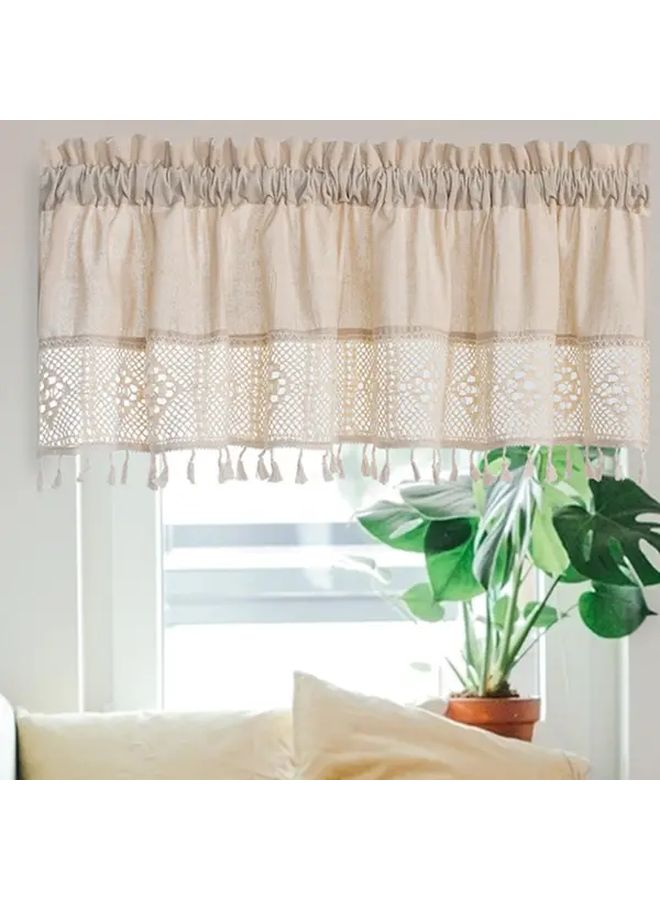 Beige Color 59.06 X 23.62 Inch Elegant Lace Curtain With Tassel Trim Semi Sheer Window Drapes For Living Room Kitchen Bathroom Coffee Shop All Season Light Filtering Privacy Machine Washable Japanese Korean Style Home Decor - Image 1