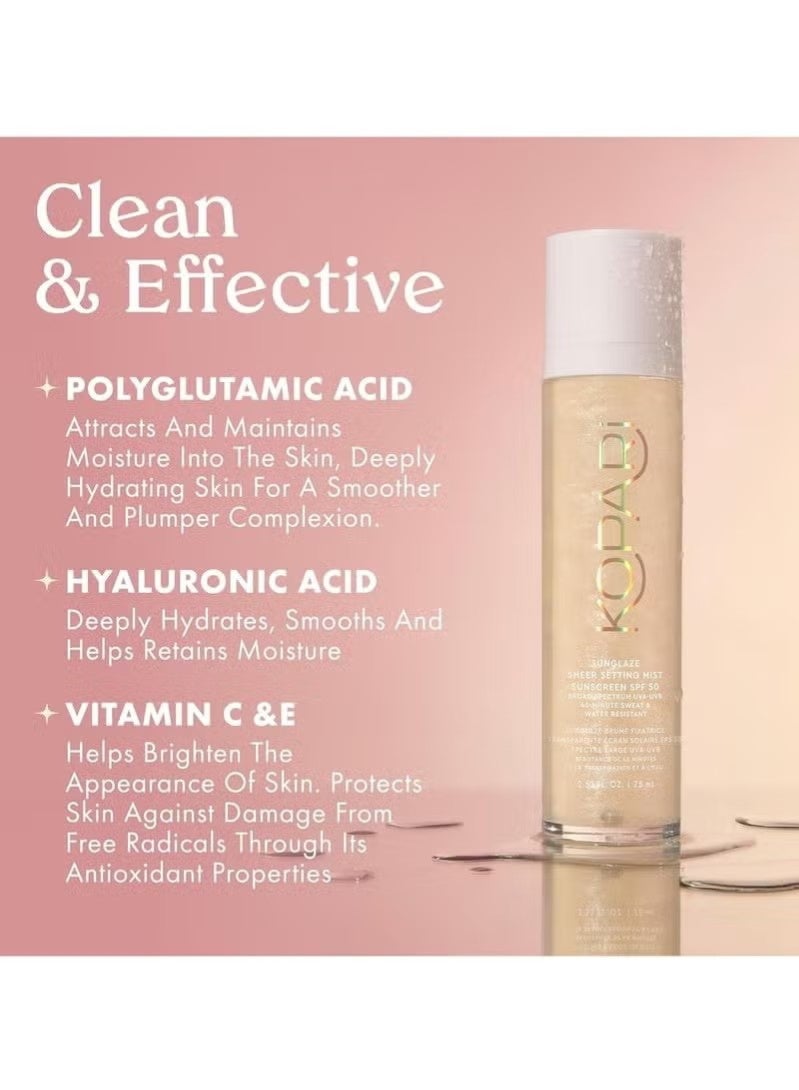Kopari Sunglaze Sheer Setting Mist Sunscreen SPF 50, Weightless, Fast Drying, Ultra-Fine Setting Spray, Made With Hyaluronic Acid, Sets Makeup For A Hydrated, Dewy Finish, 2.53 fl oz - Image 5