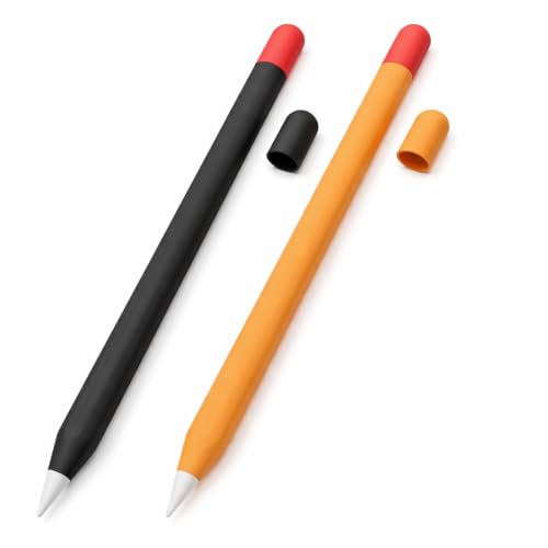 Mizi (2 Pack) Case for Apple Pencil 2nd Generation & Apple Pencil Pro (2024) Cover Premium Silicone Sleeve Skin, USB Charging/Double Tap & Attaching Magnetically - (Black/Orange) - Image 1