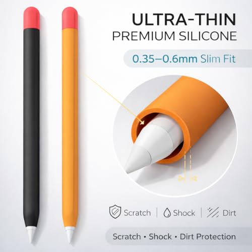 Mizi (2 Pack) Case for Apple Pencil 2nd Generation & Apple Pencil Pro (2024) Cover Premium Silicone Sleeve Skin, USB Charging/Double Tap & Attaching Magnetically - (Black/Orange) - Image 2