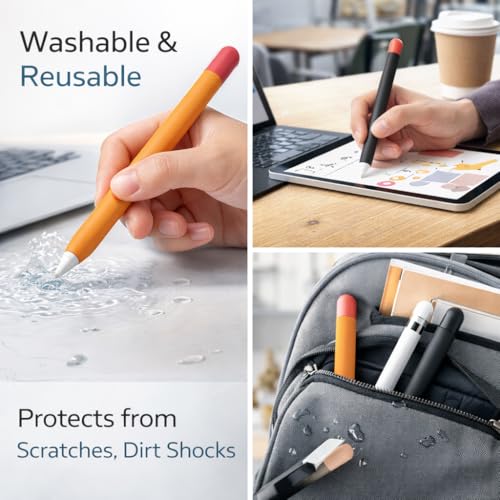 Mizi (2 Pack) Case for Apple Pencil 2nd Generation & Apple Pencil Pro (2024) Cover Premium Silicone Sleeve Skin, USB Charging/Double Tap & Attaching Magnetically - (Black/Orange) - Image 5