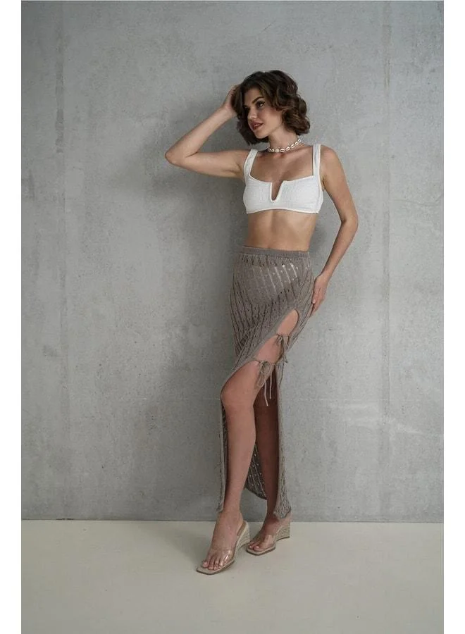 Bohemai Yolanda Rope Detail Beige Knit Skirt.