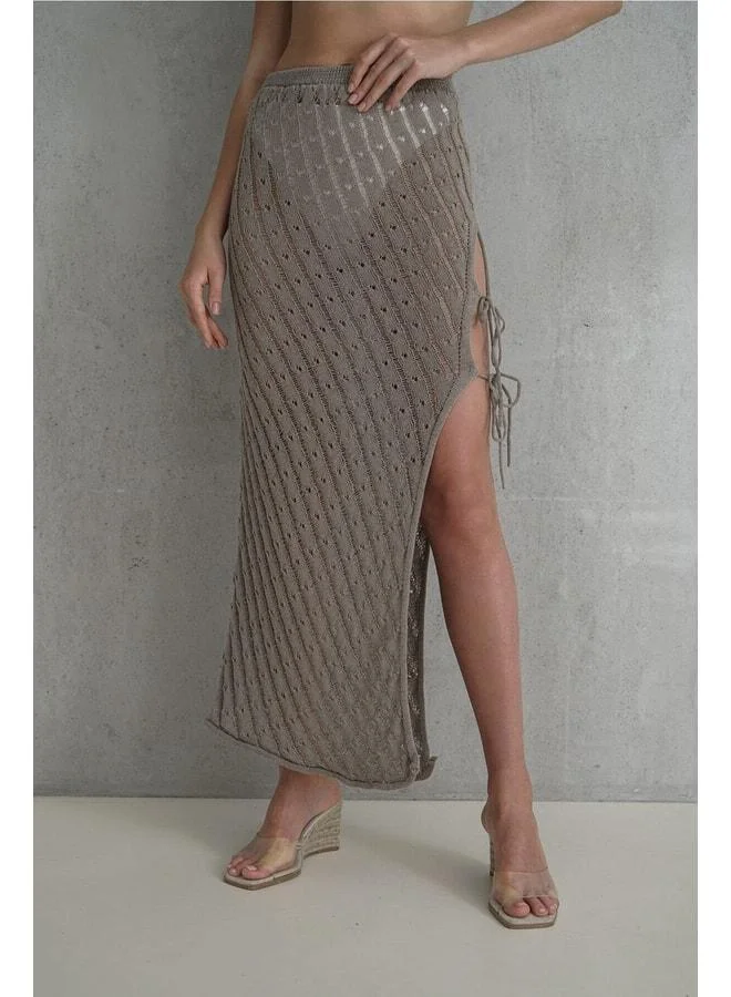 Bohemai Yolanda Rope Detail Beige Knit Skirt.