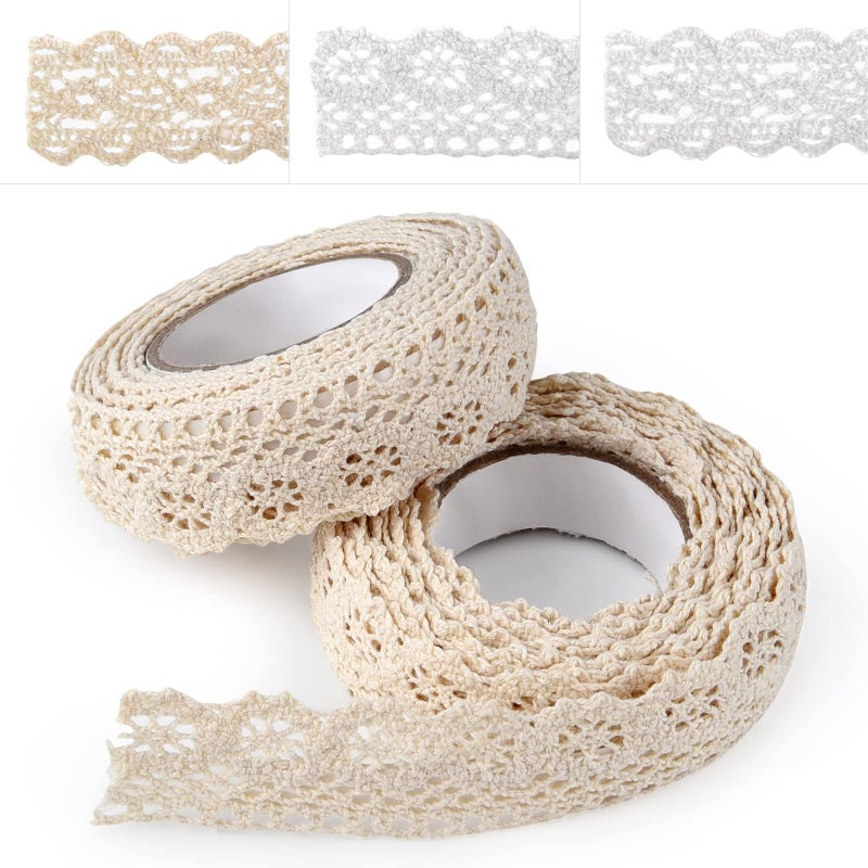 Astaron Vintage Lace Ribbon Beige Lace Tape Self Adhesive Decorative Ribbon Lace Border Ribbon for Crafts Wedding Decoration Scrapbooking Gift Box Style A  Beige