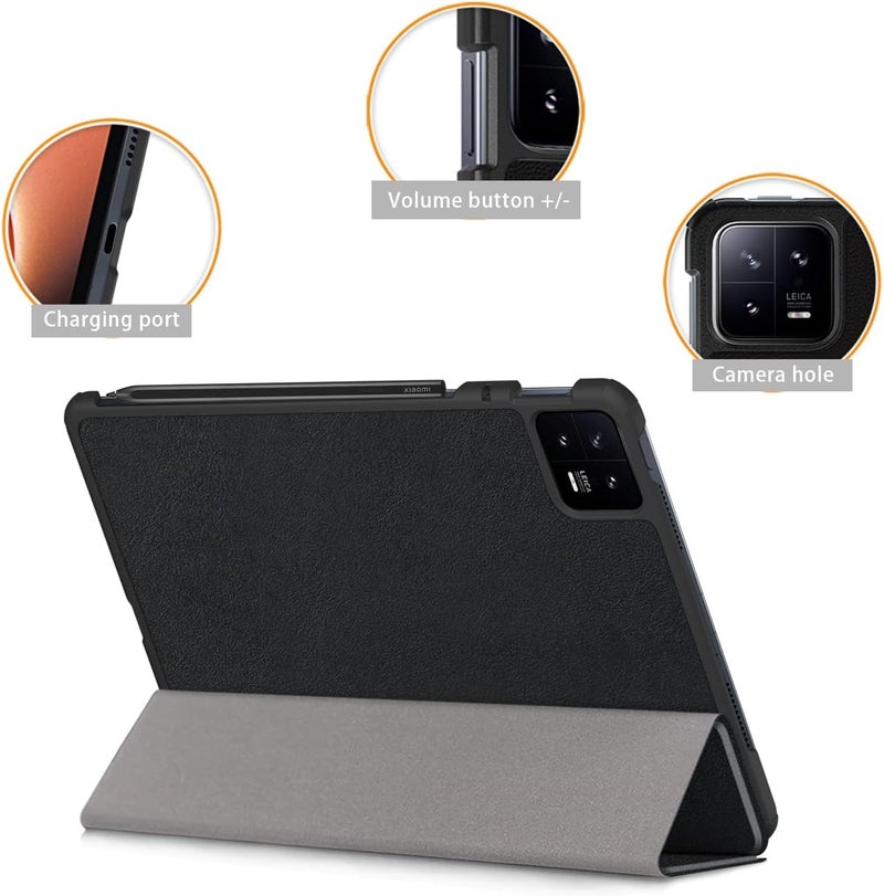 Excefore Case For Xiaomi Pad 6 / Pad 6 Pro, Slim Stand Hard Back Shell Cover With Auto Wake And Sleep, Tri Fold Slim Lightweight Hard Shell Smart Protective Cover, Black, 11 Inch - Image 4