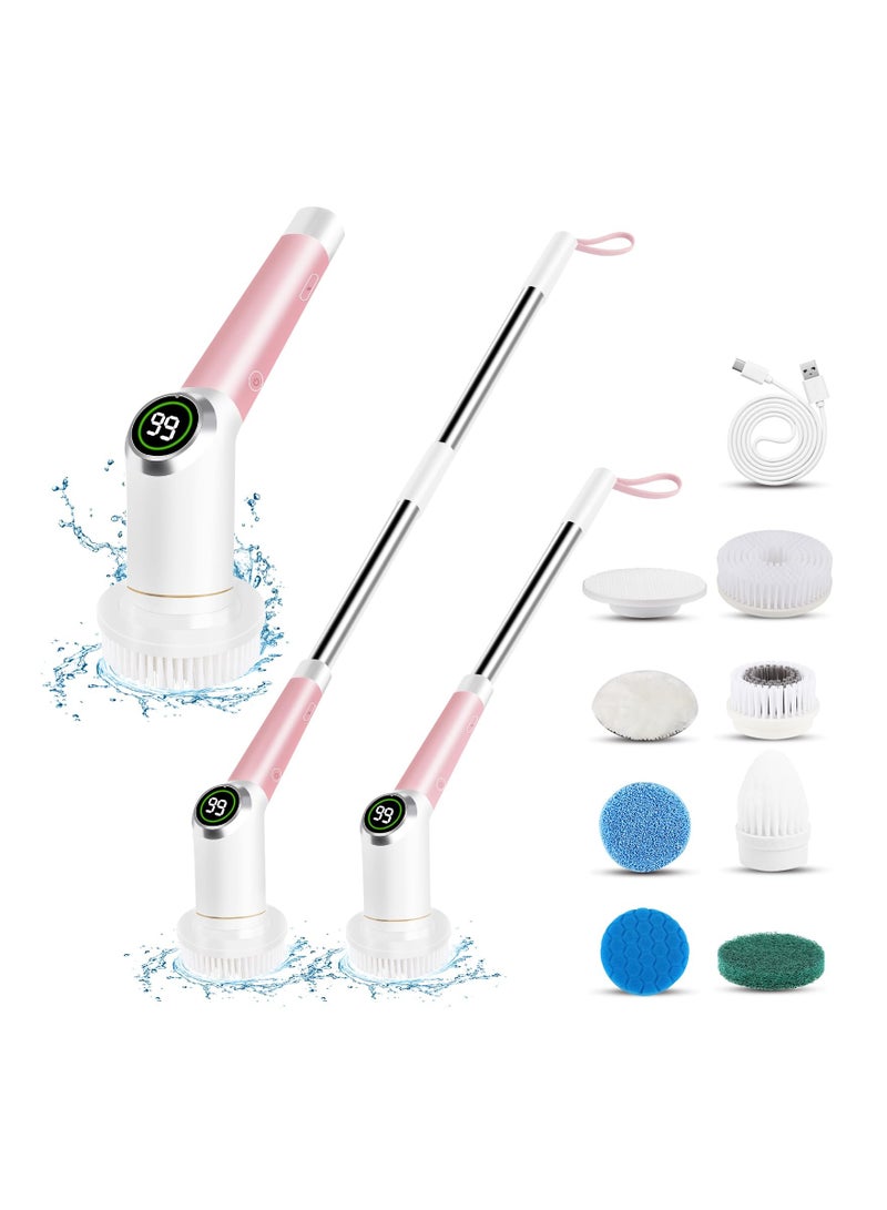 Zikra Electric Spin Scrubber, Cordless Cleaning Brush Bathroom Tile Scrubber with Adjustable Long Handle, 3 Gears/Digital Display, Rechargeable Spin Power Scrubber for Floor, Bathtub, Window (Pink) - Image 1