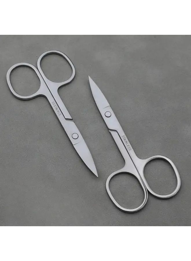 Black Stainless Steel Round Nose Nose Hair Trimmer Scissors 2pcs - Image 1