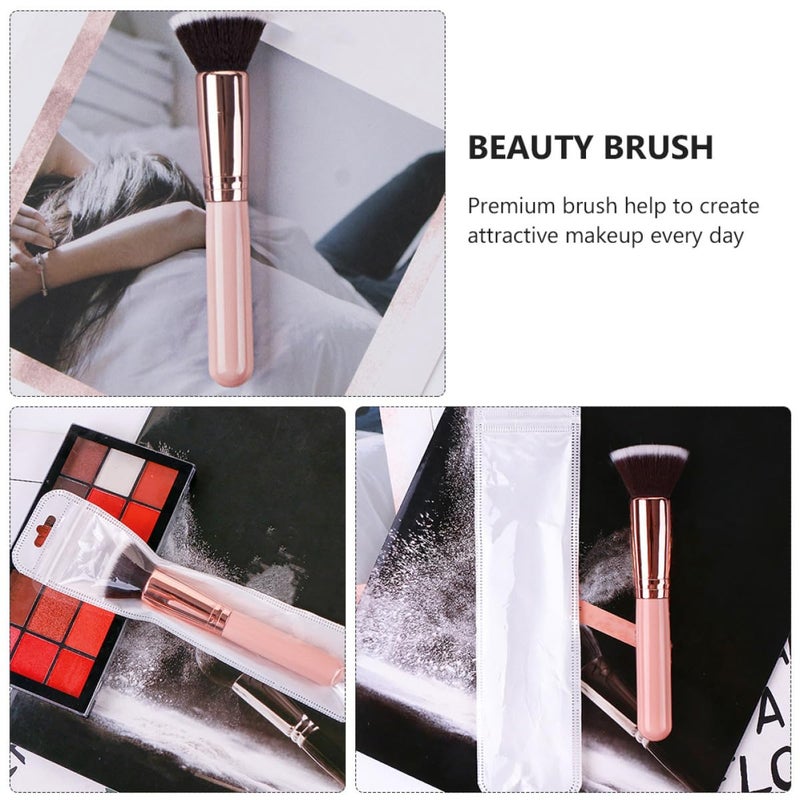 2Pcs Portable Pink Flat Head Foundation Brush for Women Ergonomic Cosmetics Blush Tools for Daily Professional and Travel Makeup Application - Image 3
