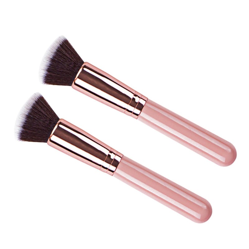 2Pcs Portable Pink Flat Head Foundation Brush for Women Ergonomic Cosmetics Blush Tools for Daily Professional and Travel Makeup Application - Image 1