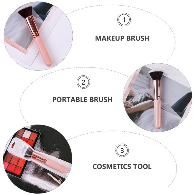 2Pcs Portable Pink Flat Head Foundation Brush for Women Ergonomic Cosmetics Blush Tools for Daily Professional and Travel Makeup Application - Image 2