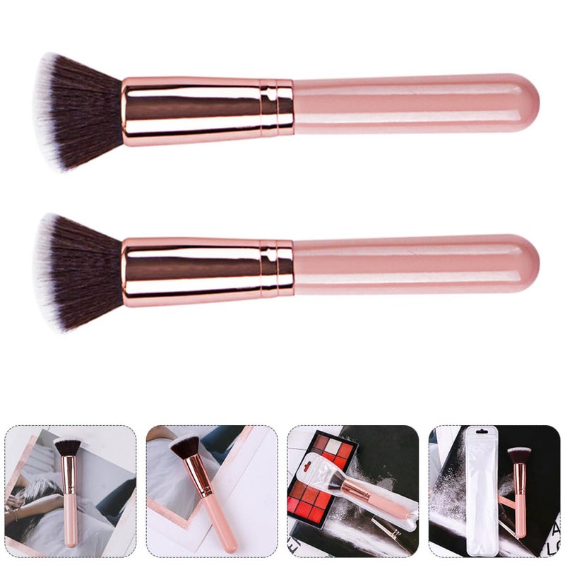 2Pcs Portable Pink Flat Head Foundation Brush for Women Ergonomic Cosmetics Blush Tools for Daily Professional and Travel Makeup Application - Image 4