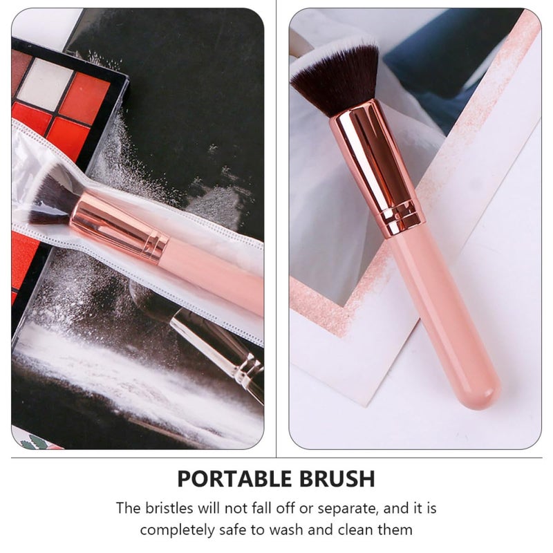 2Pcs Portable Pink Flat Head Foundation Brush for Women Ergonomic Cosmetics Blush Tools for Daily Professional and Travel Makeup Application - Image 5
