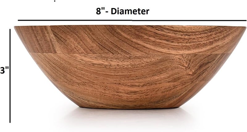 BHAVATU Salad Bowl Acacia Wood wooden bowl for food serving salads pasta cereal or popcorn For Your Kitchen Wooden Serving Bowl 8x 8 x 3 - Image 5
