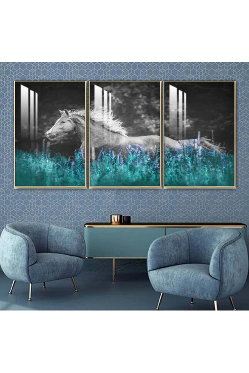 Marktna Three wooden wall painting with a frame and a clear acrylic layer - Image 1