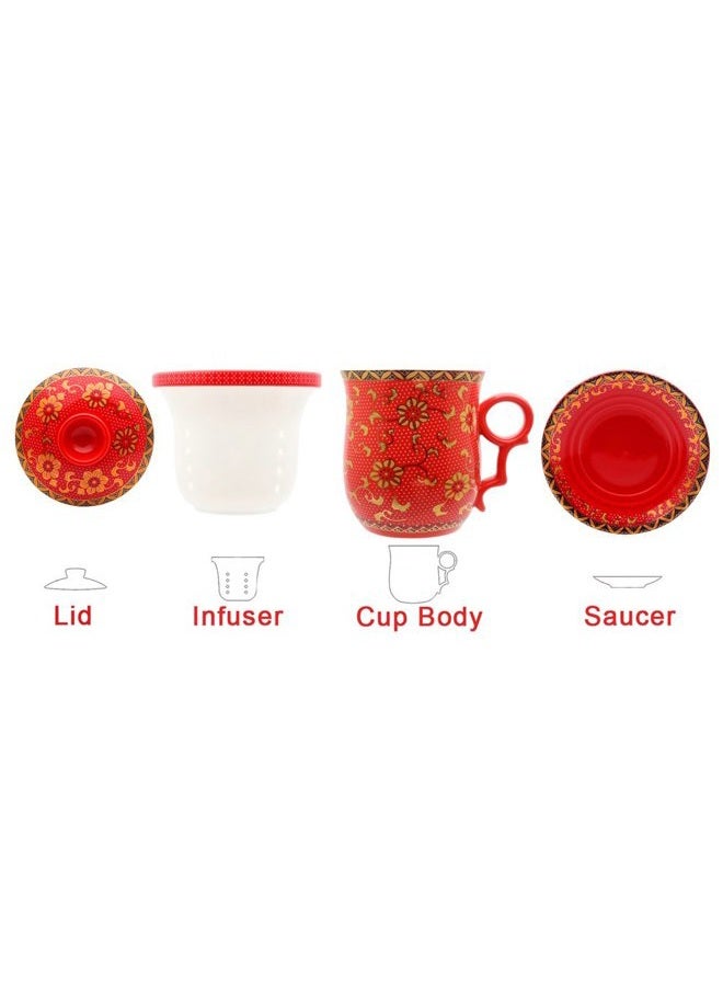 Tea Talent Porcelain Tea Cup with Infuser Lid and Saucer Sets - Chinese Jingdezhen Ceramics Coffee Mug Teacup Loose Leaf Tea Brewing System for Home Office - Image 2