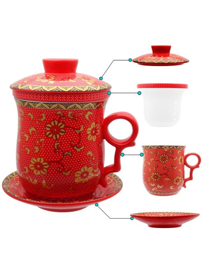 Tea Talent Porcelain Tea Cup with Infuser Lid and Saucer Sets - Chinese Jingdezhen Ceramics Coffee Mug Teacup Loose Leaf Tea Brewing System for Home Office - Image 1
